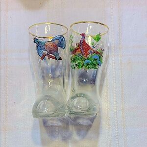 2 Vintage E & A Bockling NEUDENAU Small German Glass Boots Drinkware